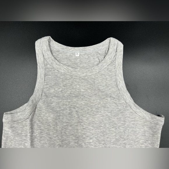 Ritera Grey Ribbed Knit Tank Top Round Neck Sleeveless - Picture 2 of 5